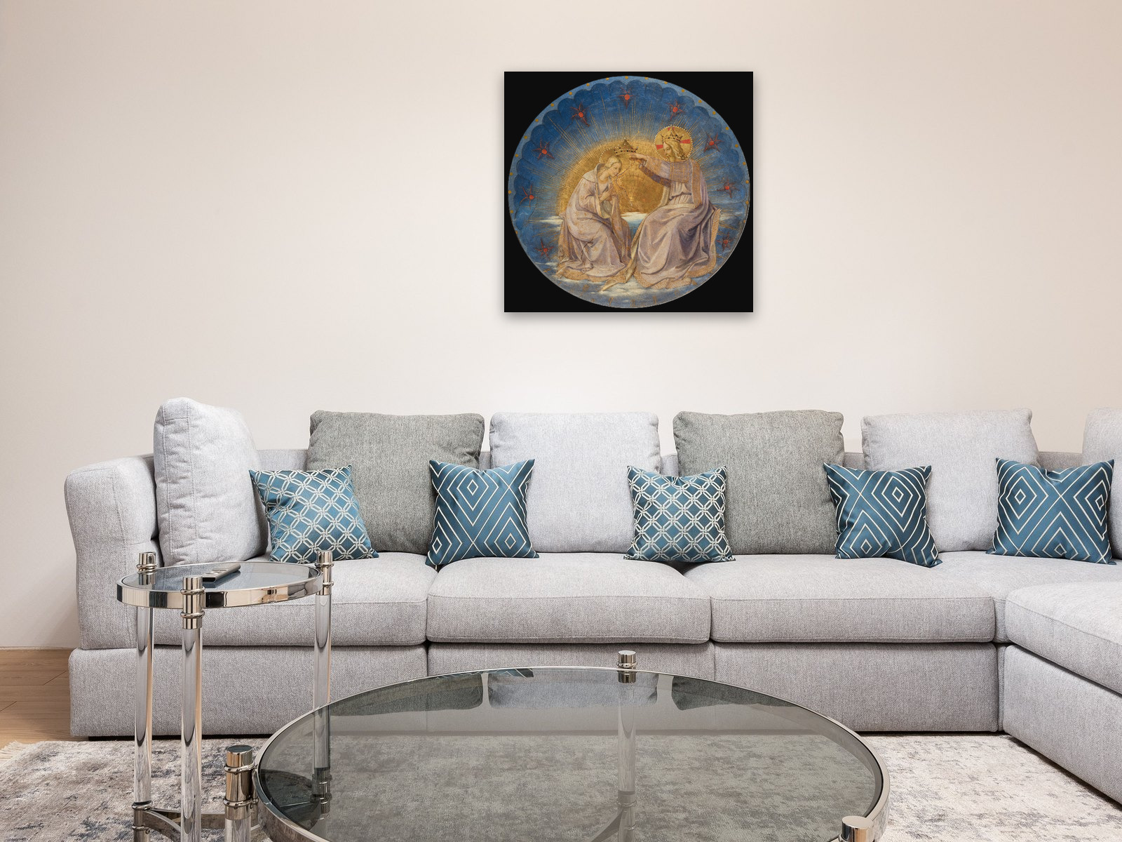 The Coronation of the Virgin (medallion), printed and hung in a room
