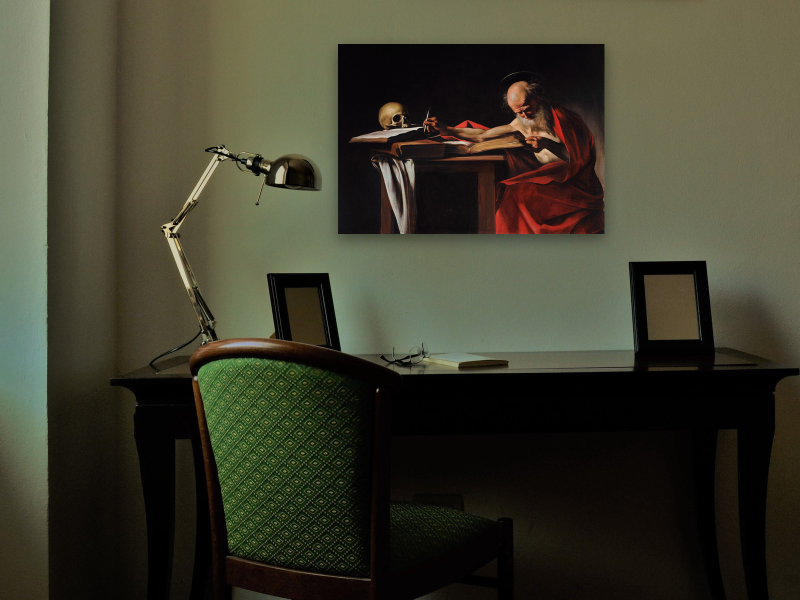 Saint Jerome Writing, printed and hung in a room