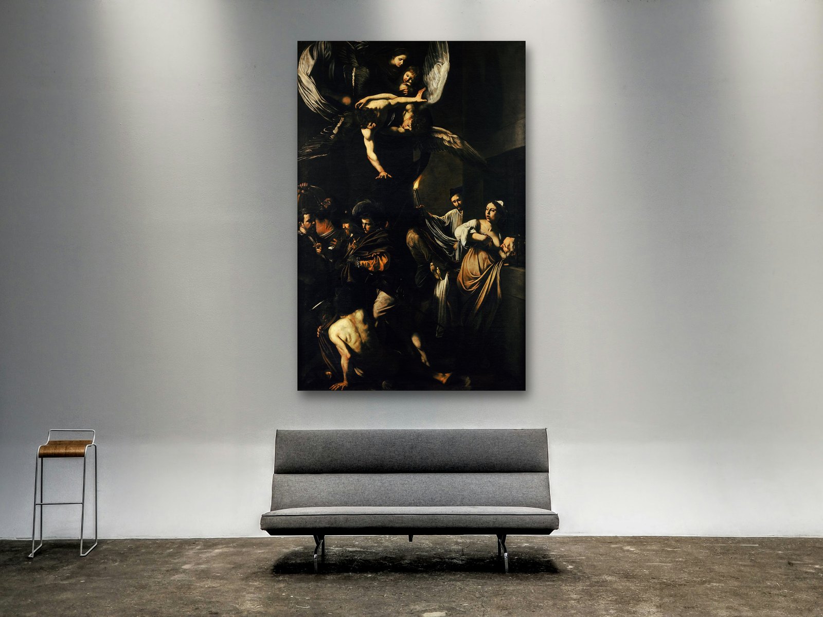 The Seven Works of Mercy, printed and hung in a room