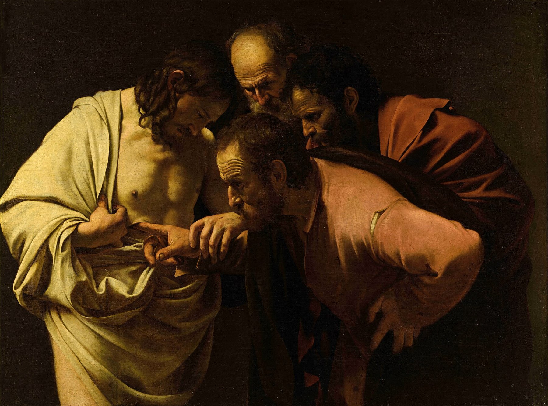 The Incredulity of St Thomas by Caravaggio, c. 1601–02, Bildergalerie, Sanssouci, Potsdam