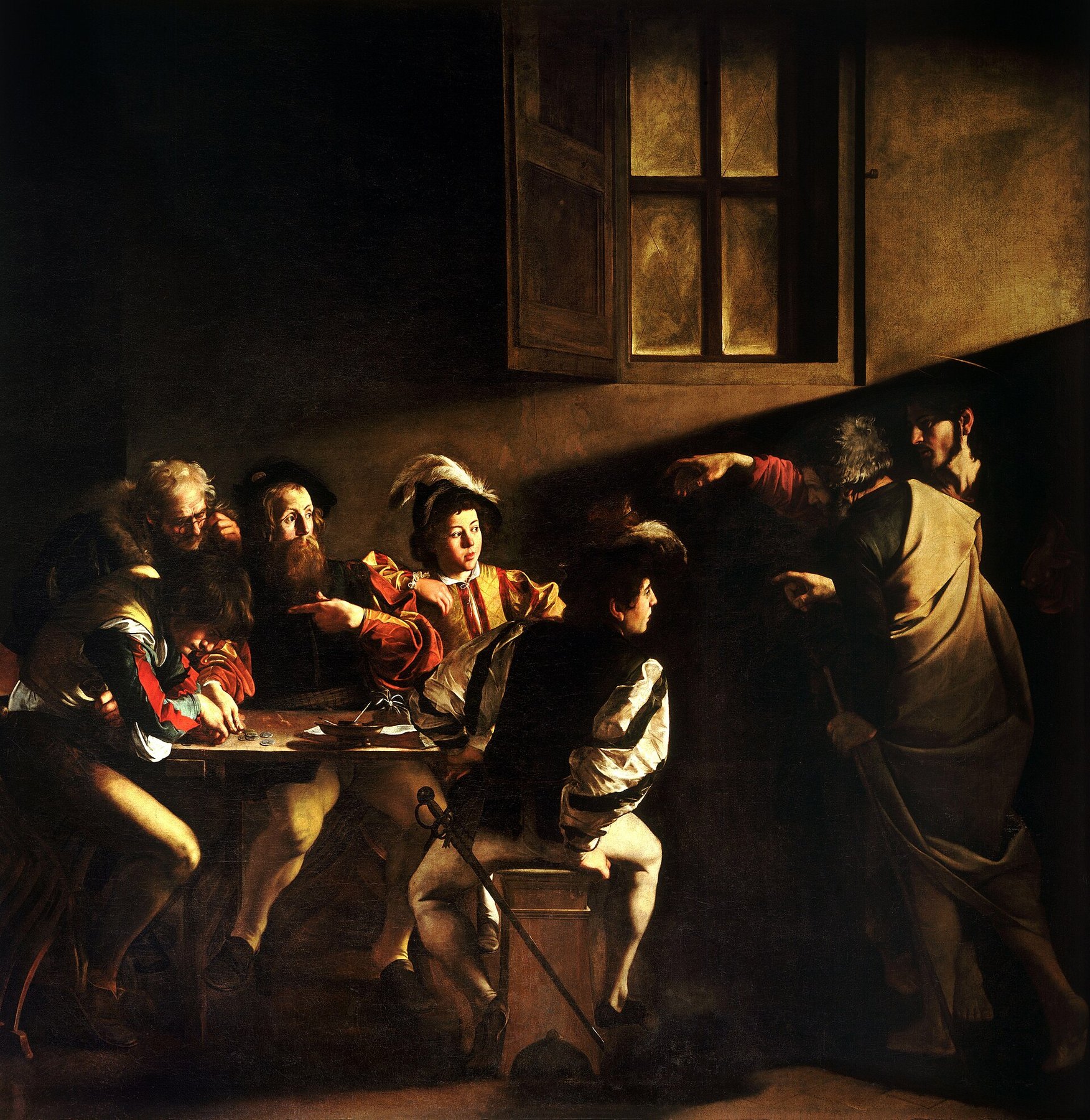 The Calling of St Matthew by Caravaggio, 1599–1600, San Luigi dei Francesi, Rome