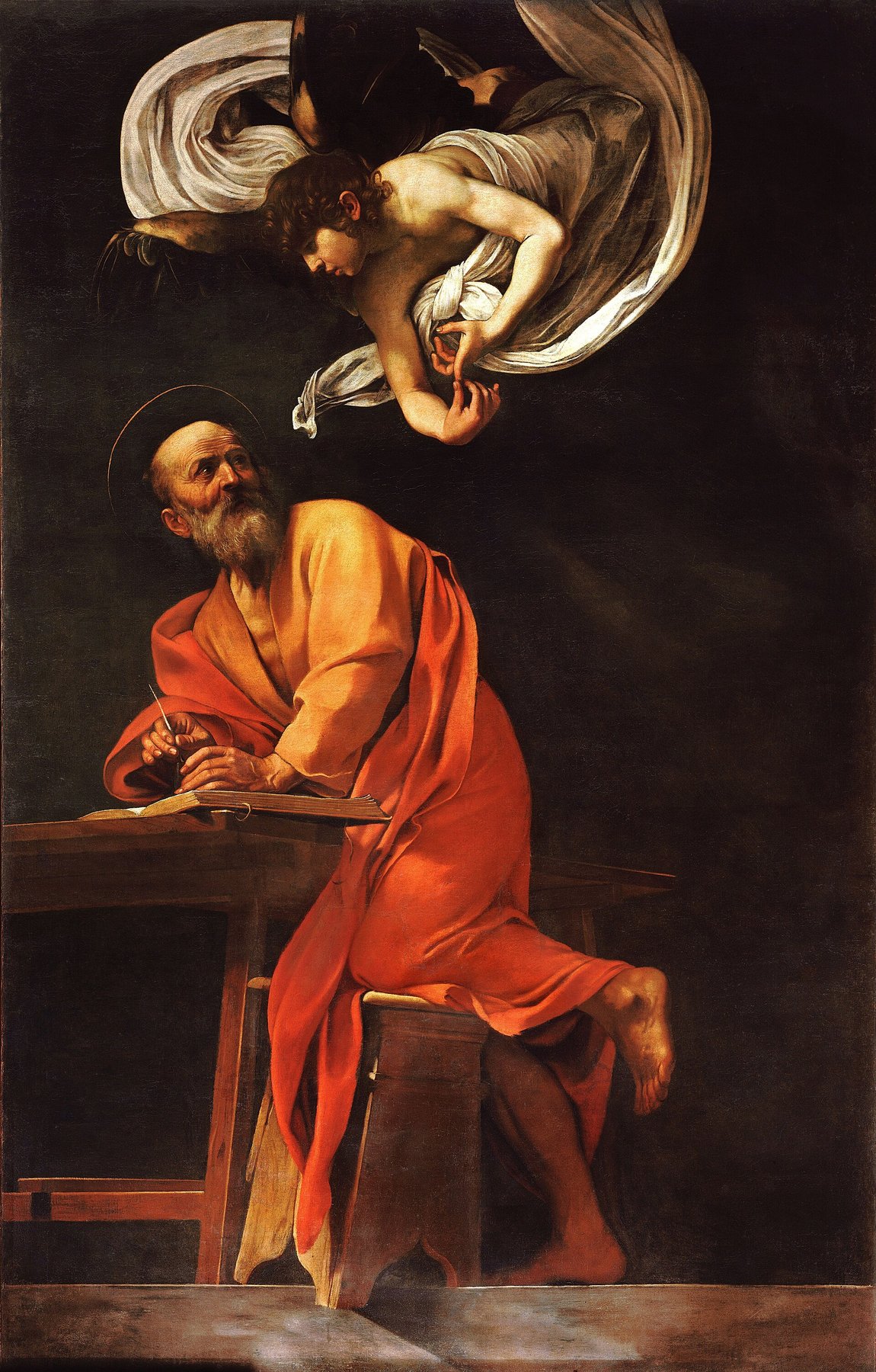 The Inspiration of Saint Matthew by Caravaggio, 1602, Contarelli Chapel, San Luigi dei Francesi, Rome