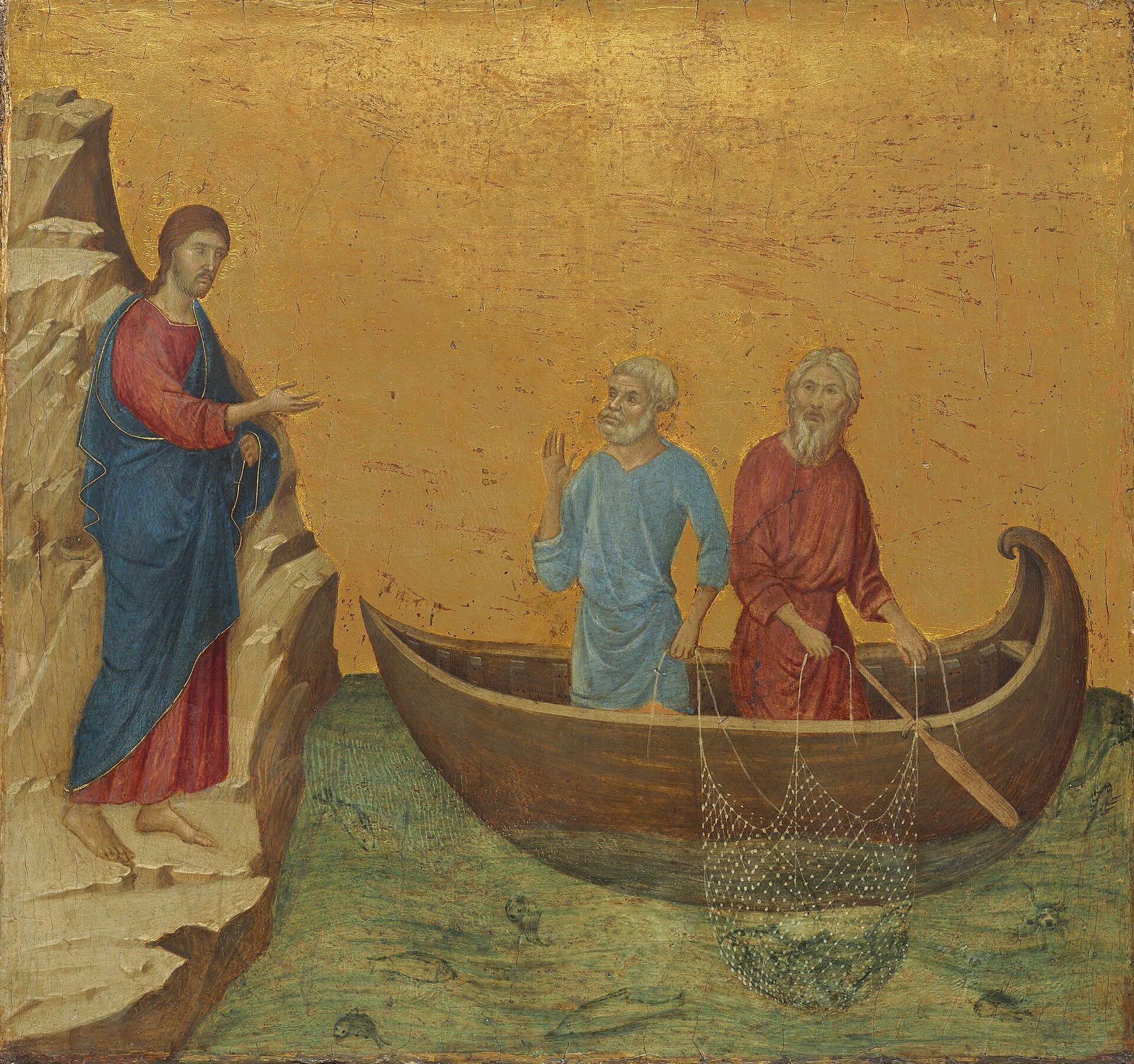 The Calling of the Apostles Peter and Andrew by Duccio, 1308–11, National Gallery of Art, Washington