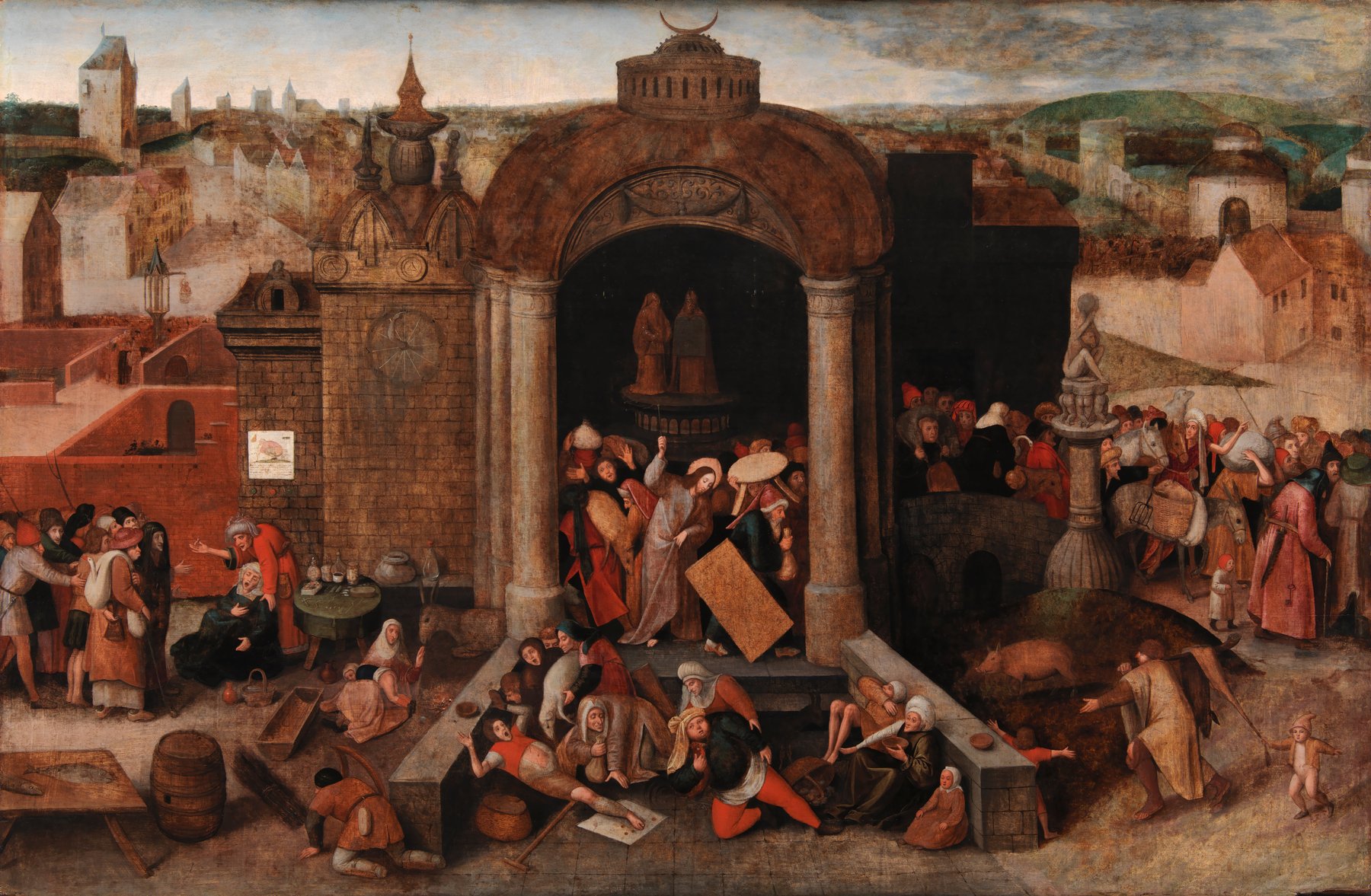 Christ Driving the Traders from the Temple by Unknown follower of Hieronymus Bosch, after 1569, Statens Museum for Kunst, Copenhagen