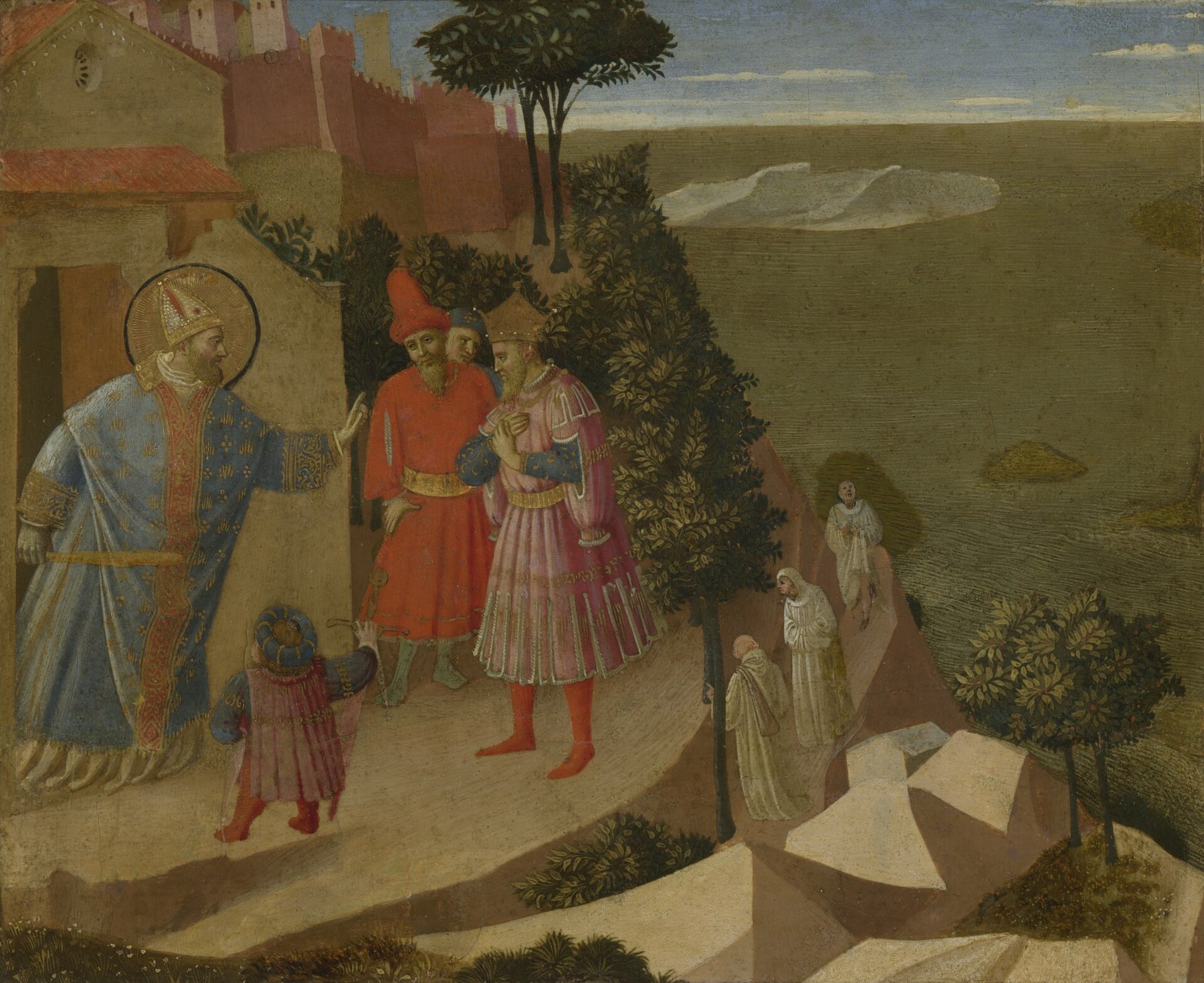 Saint Romuald Forbidding Emperor Otto III Entry to the Church by Fra Angelico, c. 1430–1435, KMSKA, Antwerp
