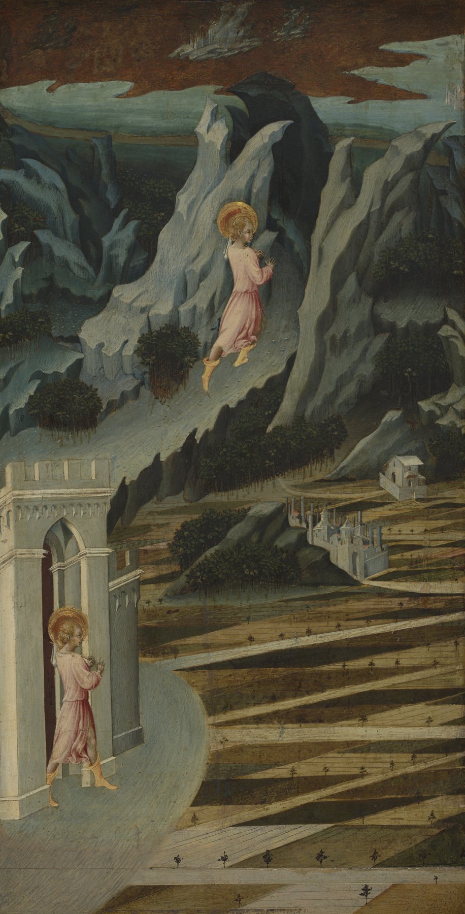 Saint John the Baptist Entering the Wilderness (St John the Baptist altarpiece panels) by Giovanni di Paolo, 1455–60, Art Institute of Chicago
