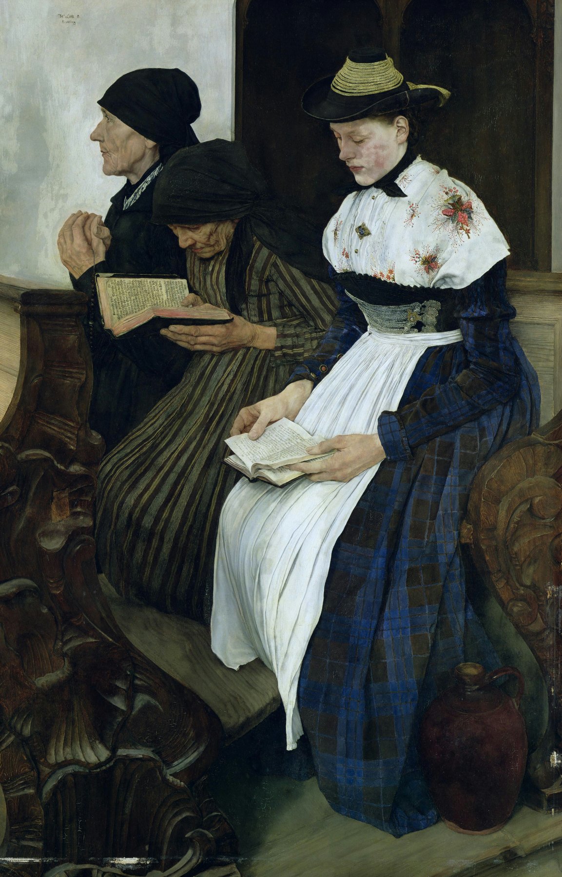 Three Women in Church by Wilhelm Leibl, 1878–1882, Hamburger Kunsthalle