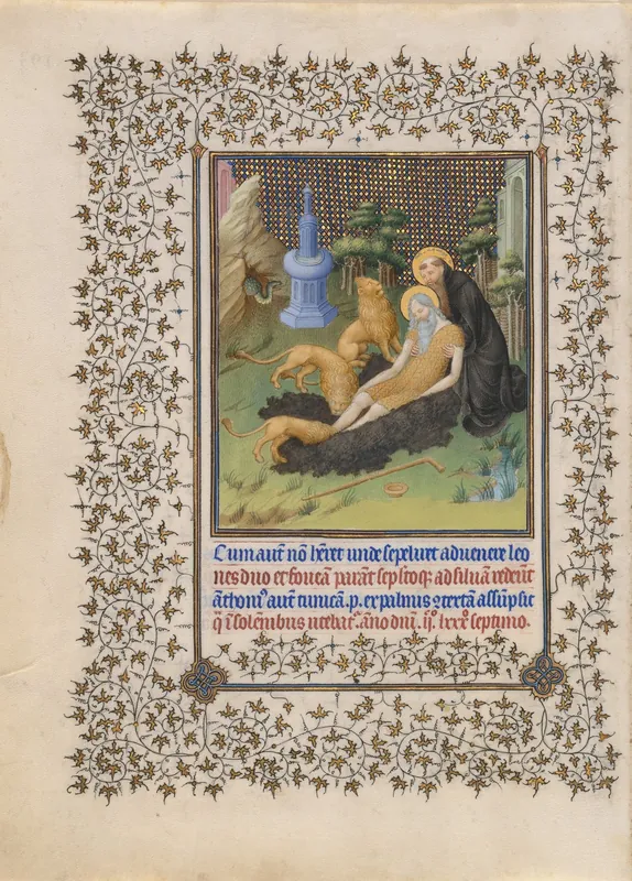 Lions Help Saint Anthony Bury Saint Paul by The Limbourg Brothers