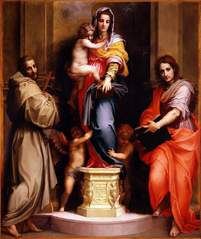 Virgin and Child between St Francis of Assisi and St John the Evangelist ('Madonna of the Harpies') by Andrea d'Agnolo, known as Andrea del Sarto