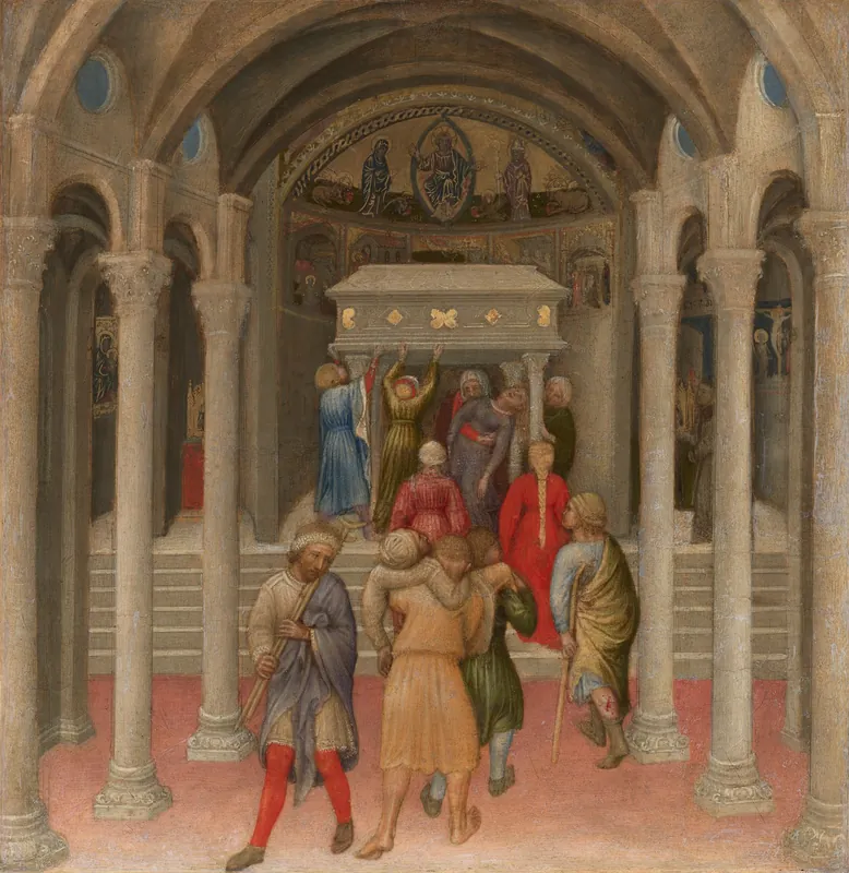 The Crippled and Sick Cured at the Tomb of Saint Nicholas (Quaratesi Polyptych predella) by Gentile da Fabriano